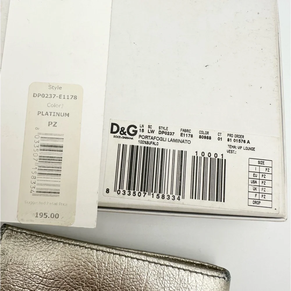 D&G Dolce Gabbana Metallic Gold Bifold Leather Wallet - Picture 16 of 16